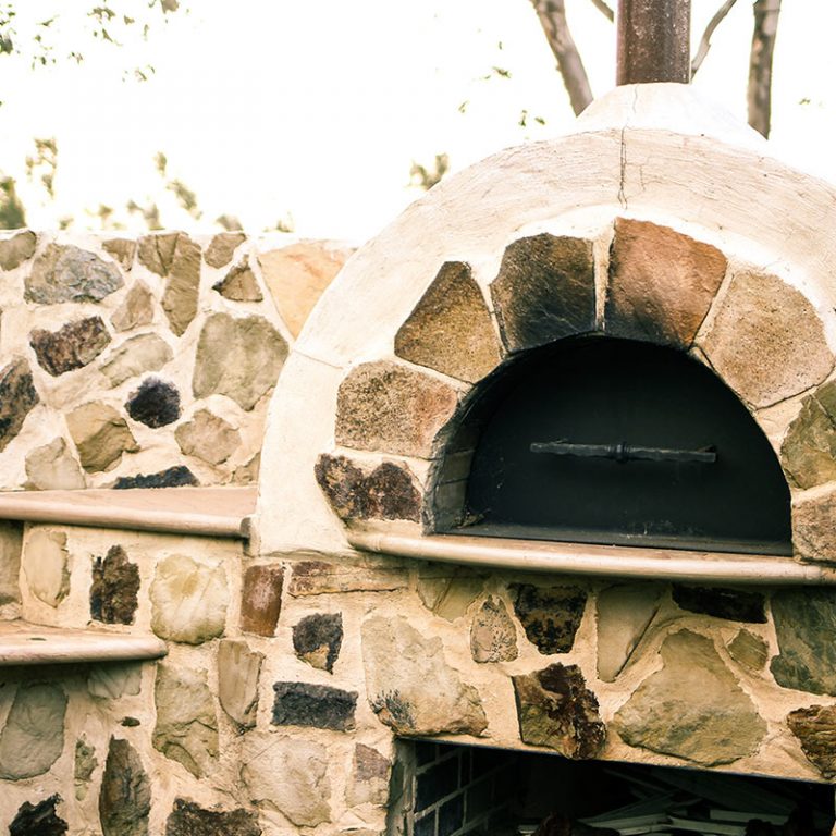 A custom stone pizza oven
